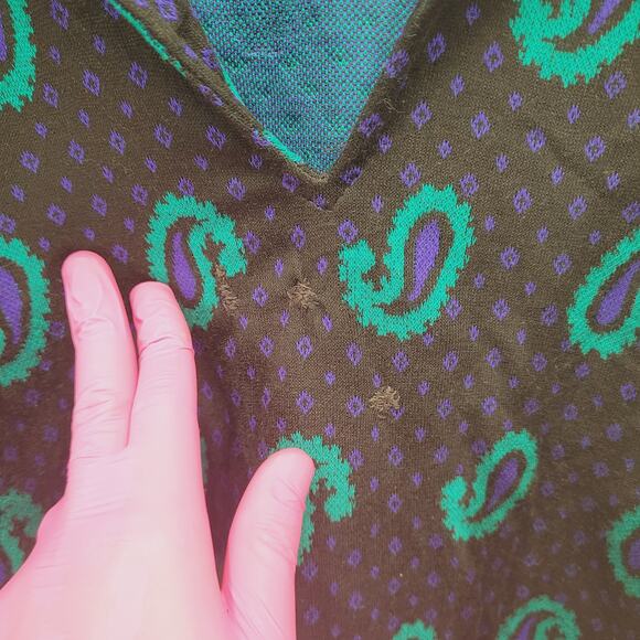 VTG 90s Paisley Blouse Sweater L Oversized Boxy Shoulder Pads USA Made - Picture 5 of 9